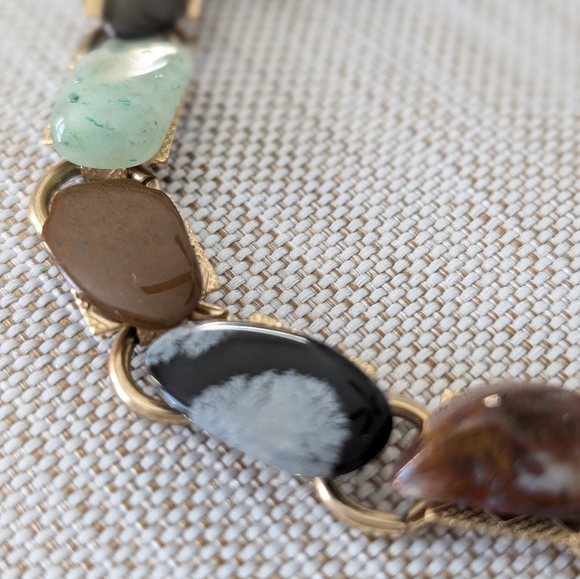 Gemstone Link Bracelet Gold Tone - Vintage - Classic - 7" - Chakra - … - Picture 6 of 12